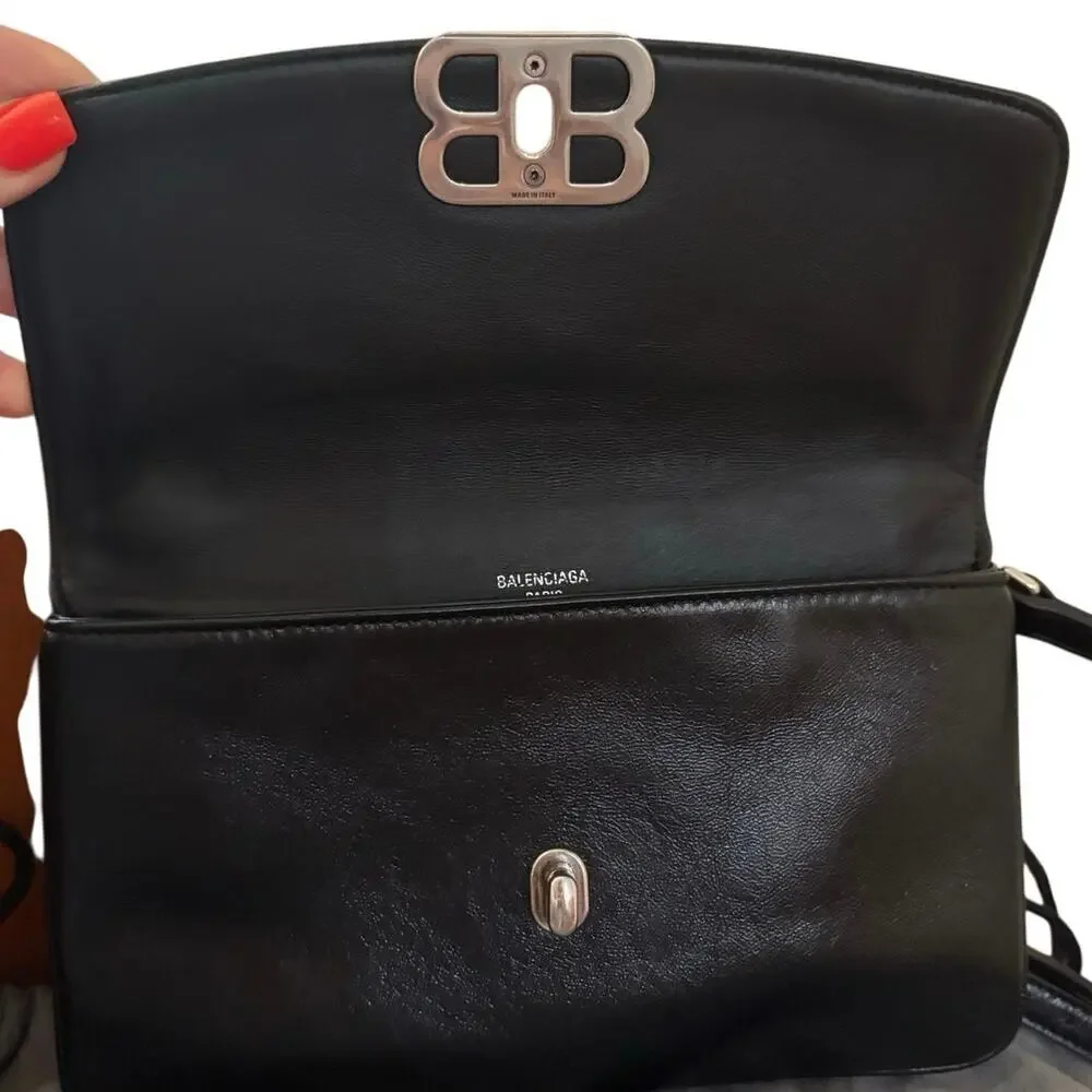 Balenciaga BB Soft Flap Smartphone Crossbody Bag Black Leather Dust Bag - Picture 11 of 15
